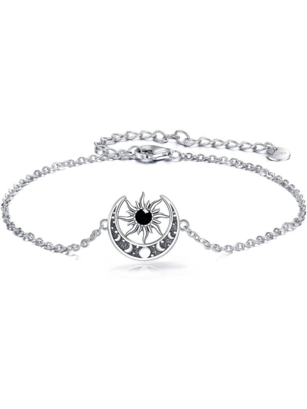 Sterling Silver Sun Moon Bracelet with Birthstone Gemstones - Unique Jewelry